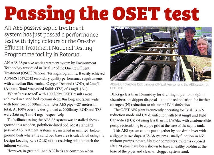 Article on AES - NZ Plumber September 2018 - Passing OSET test